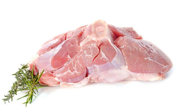 collar of calf meat in front of white background